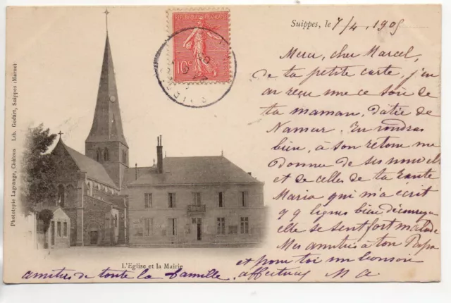 SUIPPES - Marne - CPA 51 - the town hall and the church -