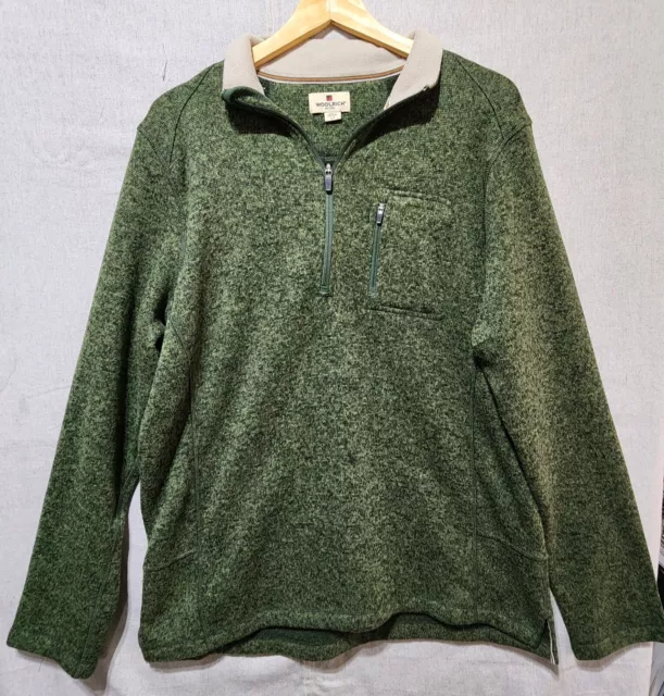 Woolrich 1/4 Zip Pullover Sweater Green Black Zip Pocket Men’s Large Olive Wool