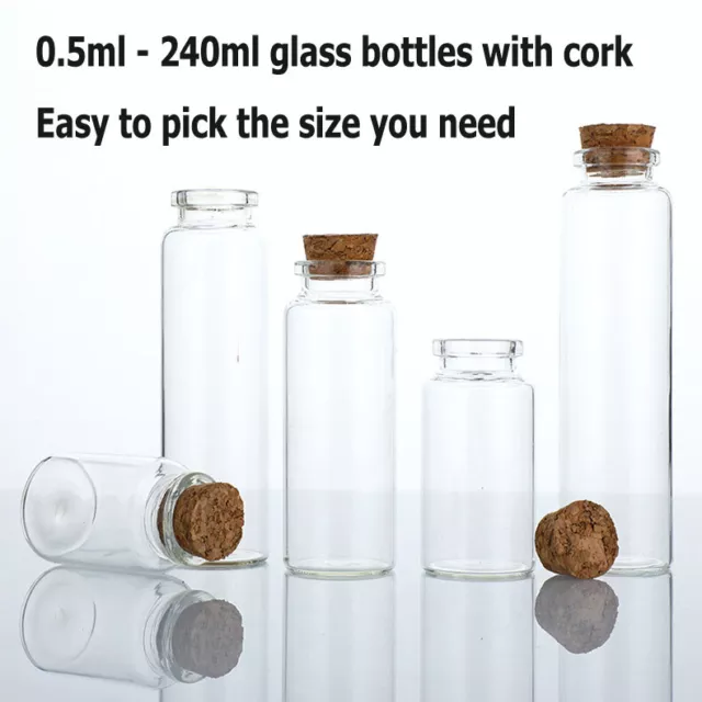 Wholesale 0.5ml - 240ml Small Clear Glass Bottles Tiny Vials Jars with Cork B