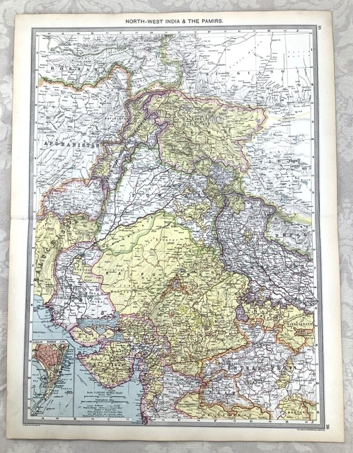 India Map Rajputana 1911 ANTIQUE MAP of North West India Pamir Mountains Kashmir Rajputana ...