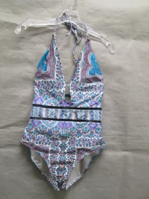 Nanette Lepore Swim Suit Womes Large Blue Paisley Paros Goddess One Piece