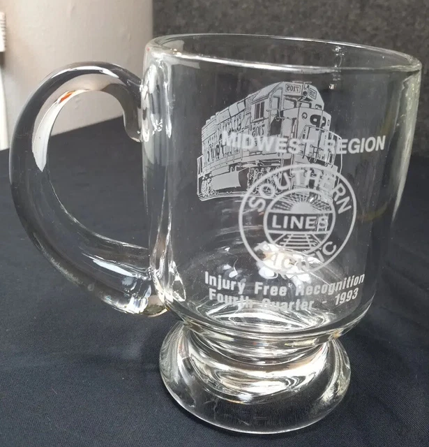 Southern Pacific Lines Chicago Glass Stein  Mug Vintage 1993 Train Locomotion 55