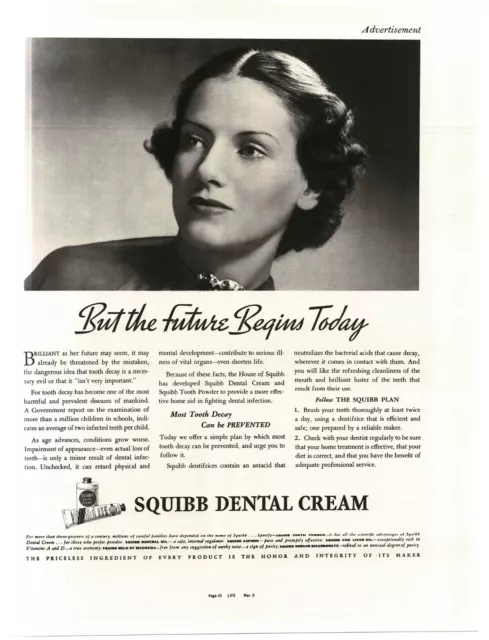 1937 Squibb Dental Cream Toothpaste pretty mature woman Vintage Print Ad