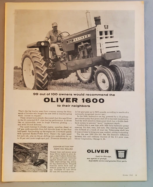 Vintage Oliver 1600 Tractor Magazine Advertisement 1963