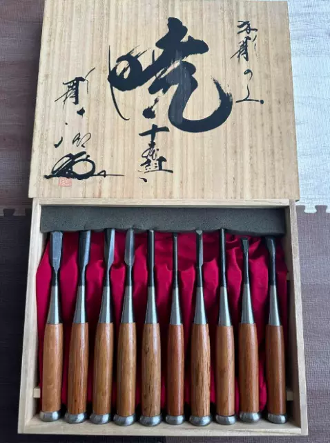 Japanese Wood Carving Tools Nomi ”Akatsuki" Chisel 10 Pieces Set from japan