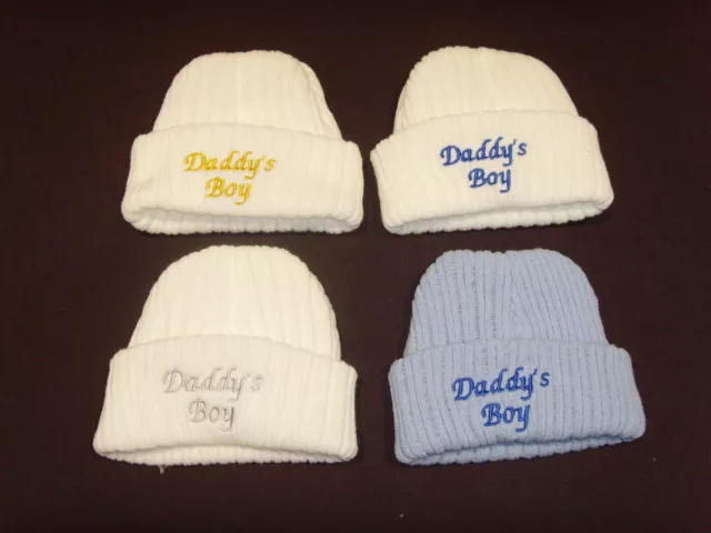 Baby Knitted Wool Embroidered Personalised Hat With Saying Daddy's Boy