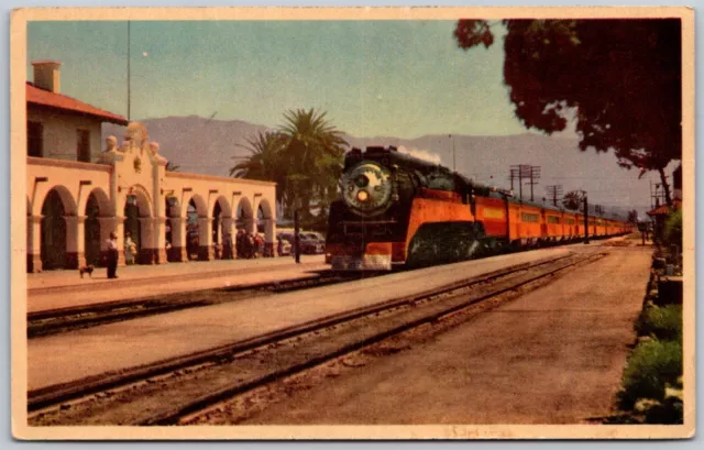Postcard CA Santa Barbara California Southern Pacific RR Noon Daylight Train A22