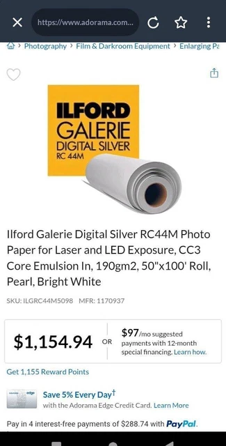 Ilford Galerie Digital Silver RC 44M Photo Paper Pearl 50" Roll EICC3 GDSRC44M
