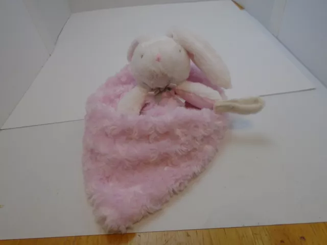 Blankets & Beyond Pink White Bunny Pacifier Strap Plush Lovey Security Blanket