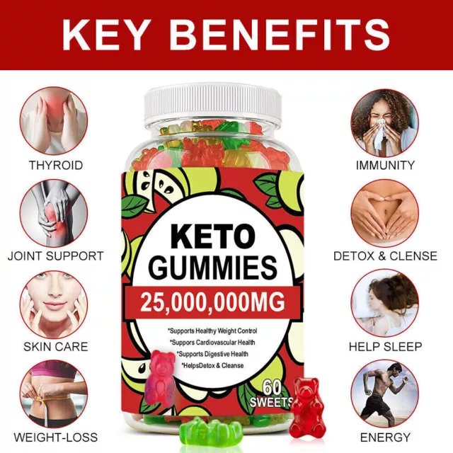 Keto Gummies for Weight & Fat Loss, Belly Fat Burner - 60 High Strength ACV UK