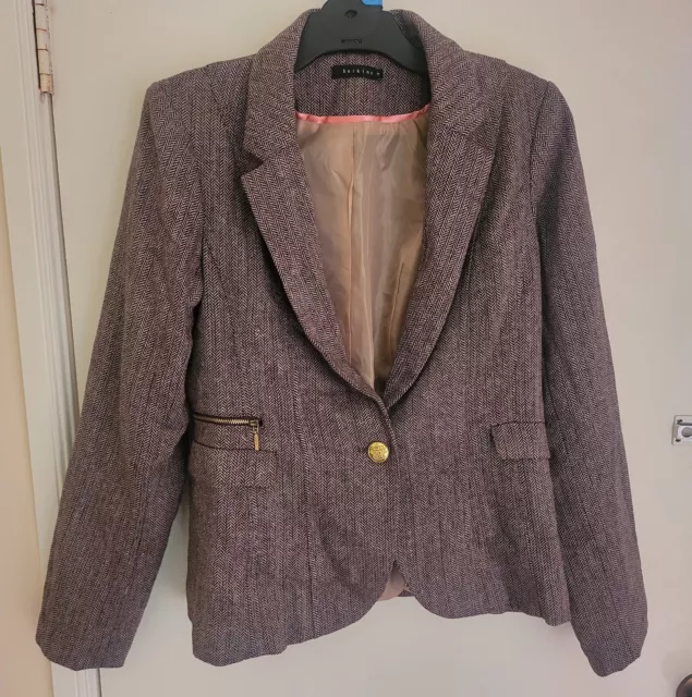 Barkins Ladies Wool Blend Formal Casual Lined Jacket Coat Blazer Size 14 Brown