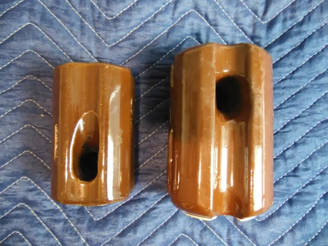 2 Vtg Brown Ceramic High Voltage Power Line Insulator Lot