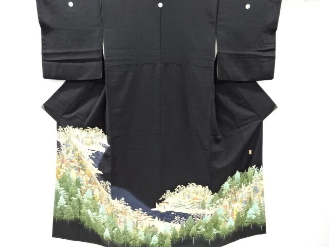 6123986: Japanese Kimono / Vintage Tomesode / Kaga Yuzen / Scenery Of Poat / Art