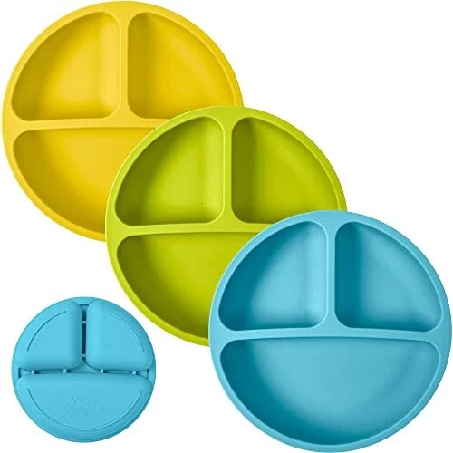 WeeSprout Non-Suction Silicone Divided Plates No Lids 100% Food Silicone Plat...