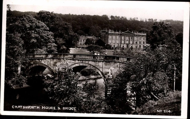 POSTKARTE AK SW Chatsworth House & Bridge Bamforth gel. 1917 antik ...