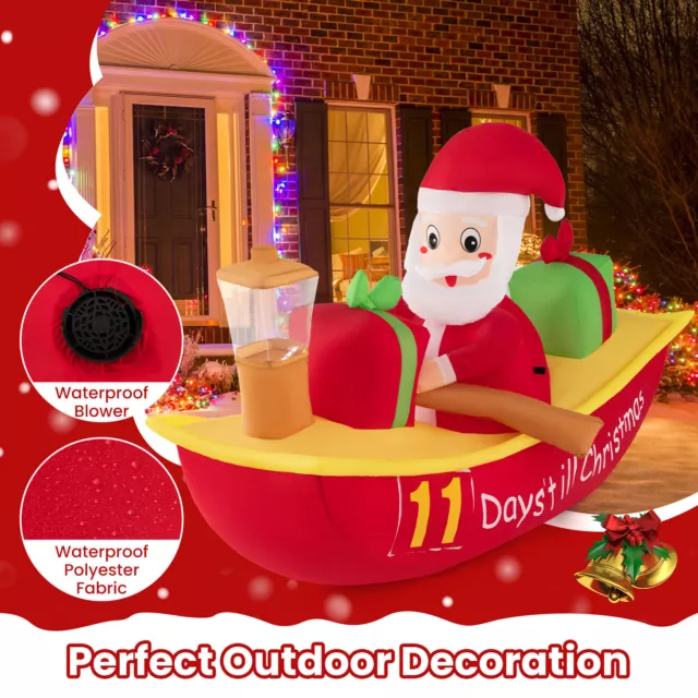 7 FT Christmas Inflatables Blow-up Santa Claus Rowing Boat Outdoor Decoration 3
