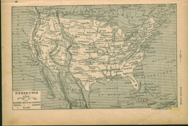 Document ancien carte géographique Etats-Unis  issu du livre de 1934