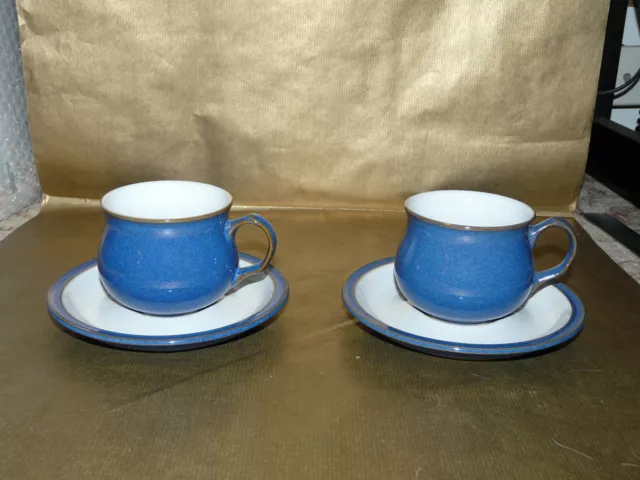 denby imperial blue set of 2x tea cups and saucers