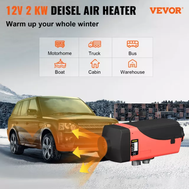 2KW 12V Chauffage Diesel Air Heater Commande LCD avec Silencieux Camion Auto 2