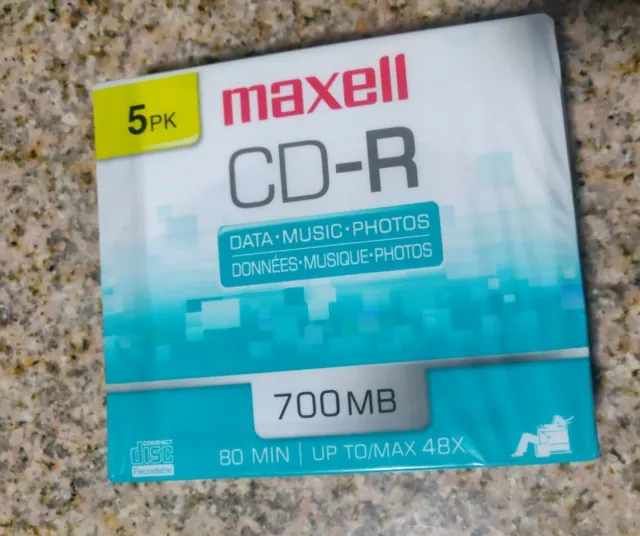 5 Pack - Maxell MaxData CD-R 80 Min 700 mb Slim line Jewel Cases