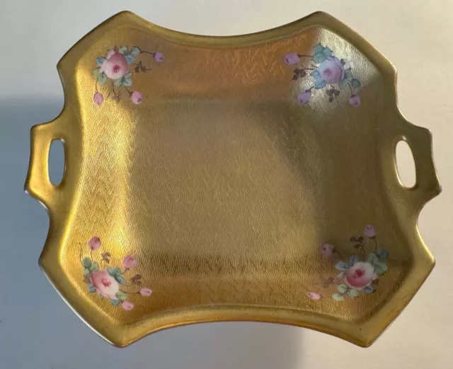 Vintage Pickard Etched Gold Floral China Candy Condiment Trinket Dish - 6" x 5"