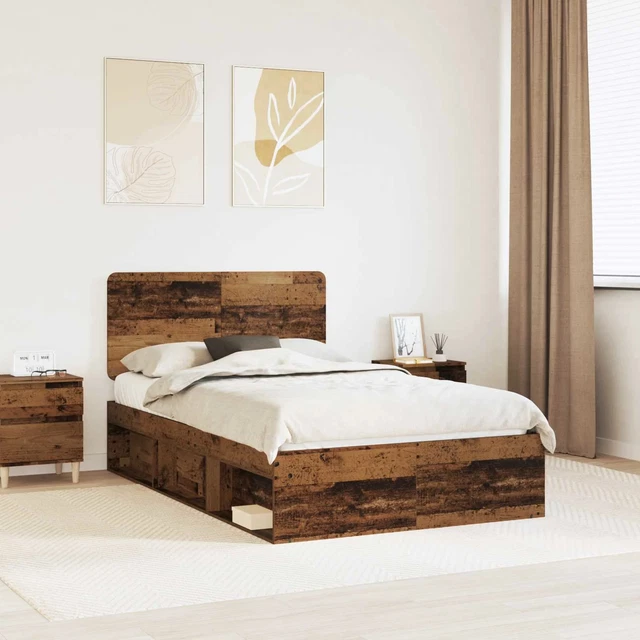 BED FRAME WITH Headboard Old Wood 120 x 200 cm Solid Pine Wood vidaXL £ ...