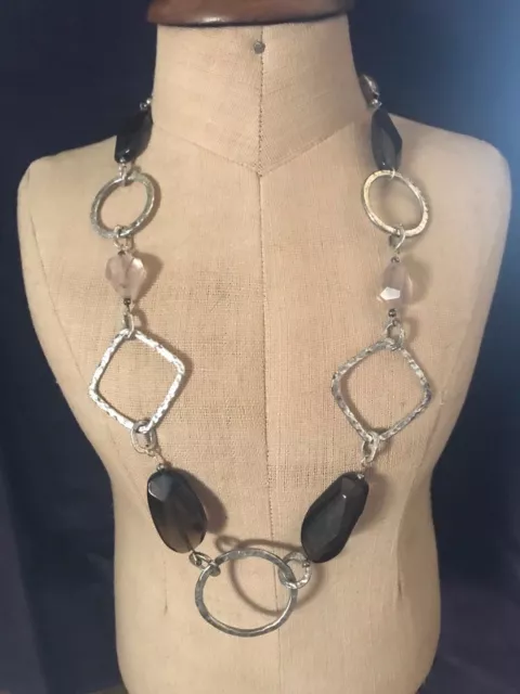 Rose quartz, Smokey quartz and Silver necklace