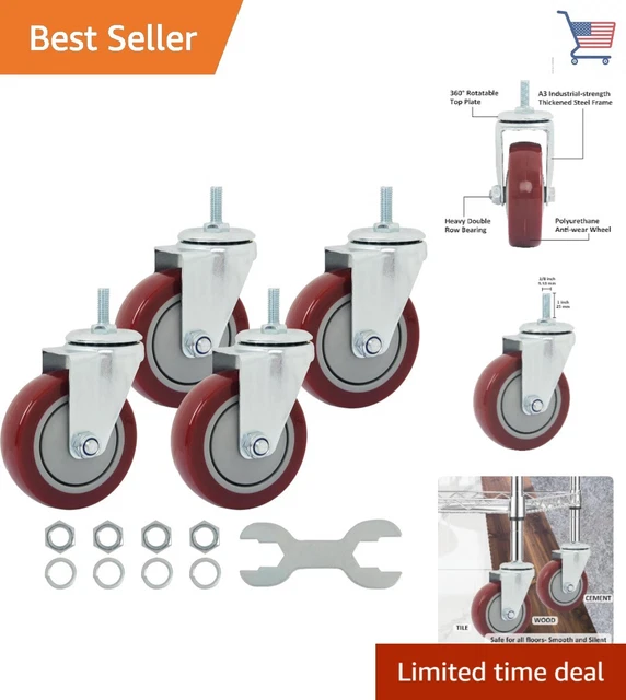 SWIVEL CASTER WHEELS 4" Heavy Duty Polyurethane Industrial Set of 4 ...