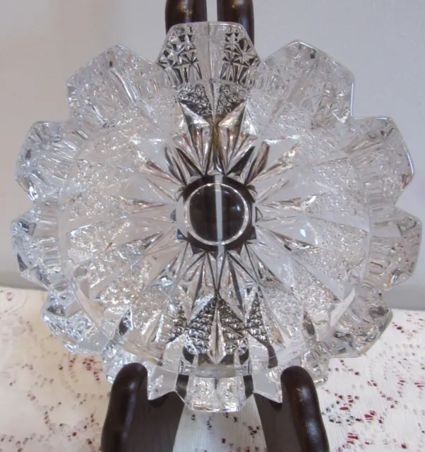 Vintage Heavy Brilliant Cut Glass Candy Dish Starburst Pattern Cut Star