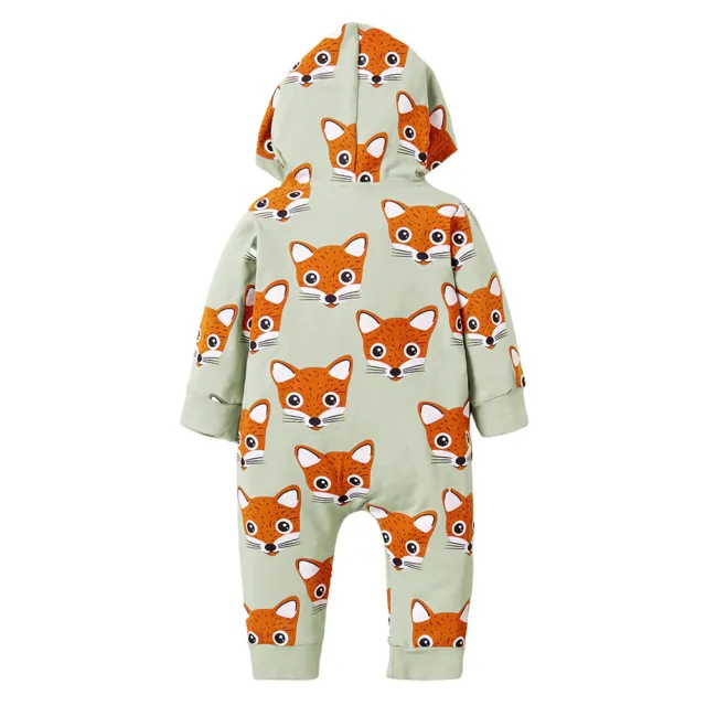 Newborn Baby Boys Girls Fox Romper Long Sleeve Hooded Jumpsuit Outfits Clothes 9