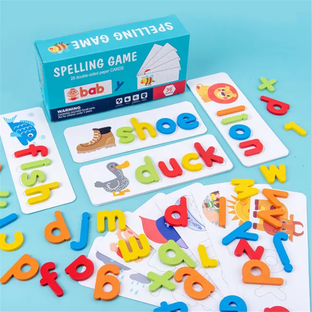 Wooden Matching Letters Cards Spelling English Alphabet Kid Educational Game Toy