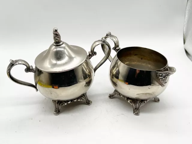 Vintage Silver Plate Oneida Sugar Bowl And Milk Jug Creamer Footed