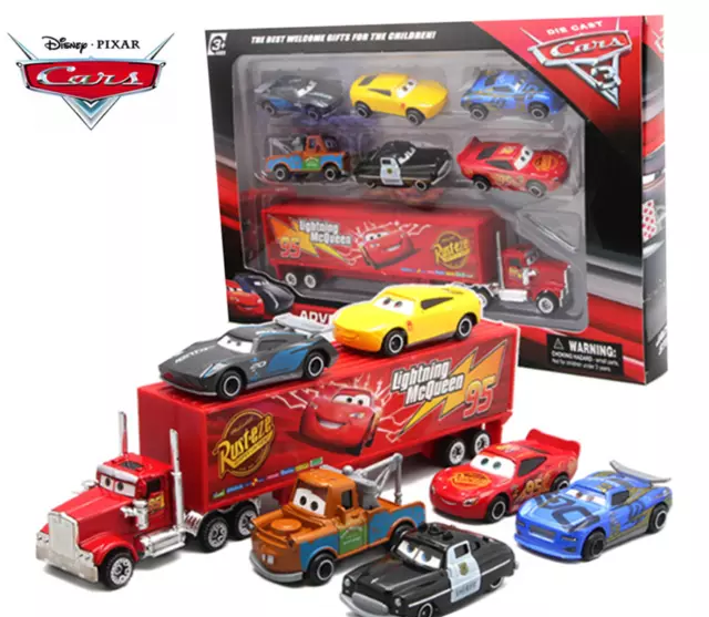 7 Disney Pixar Cars Lightning Mcqueen Mater Jackson Police Car Truck Diecast Toy