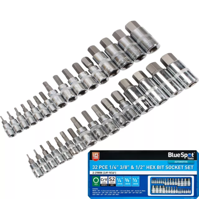 BlueSpot  Impact Allen Key Hex 1/4" 3/8" 1/2" Drive Bit Socket Set Bits 32pc