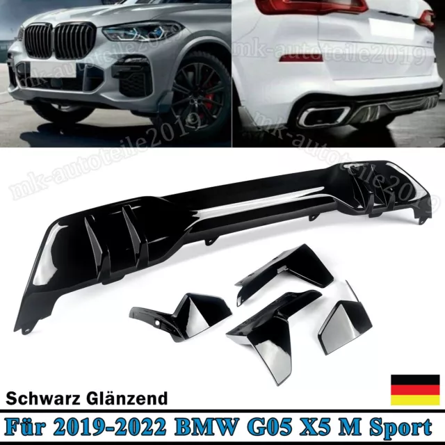 Front Lippe Spoiler & Heckdiffusor Schwarz Glänz für BMW X5 G05 M Paket 19-2020