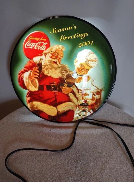 2001 Coca-Cola Happy Holidays Christmas Lighted Button 15" Sign Limited Edition 2001 Coca-Cola Happy Holidays Christmas Lighted Button 15" Sign Limited Edition