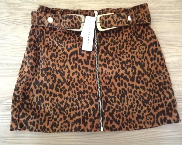 NUOVO LOOK stampa leopardata corda gonna linea 100% cotone con etichette taglia Petite UK 10