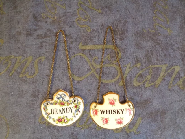 2 Ceramic Decanter Labels Whisky Brandy Crown Staffs & Royal Adderley