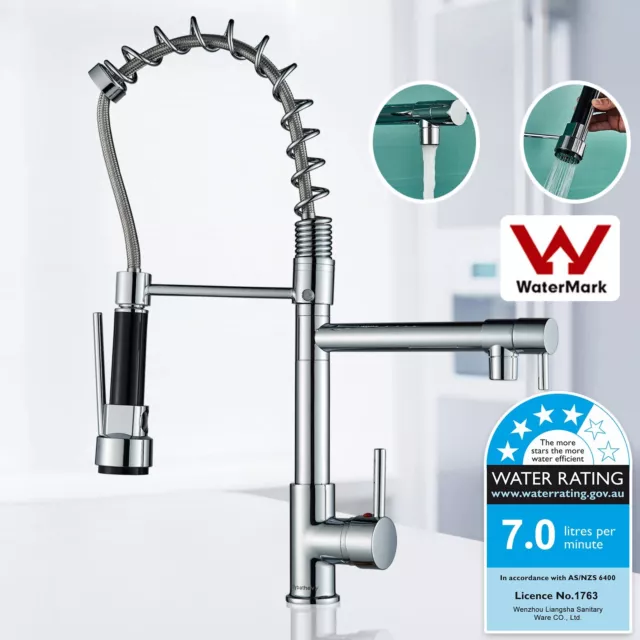 WELS Brass Kitchen Mixer Taps Sink Faucet Pull Out Laundry Swivel Tap Chrome