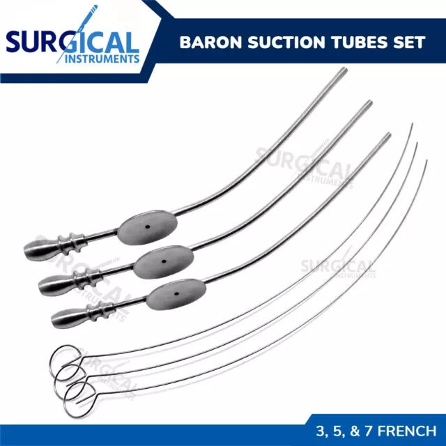 3 Pcs Baron Suction Tube# 3, 5, 7 Diagnostic ENT Surgical Stainless German Grade