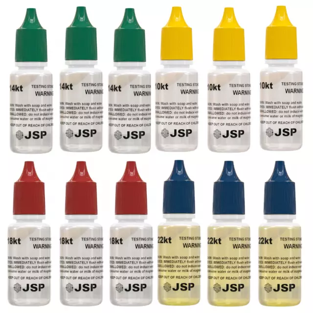 12 Bottles Gold Testing Kit 10k 14k 18k 22k Solution Acids Test Authenticity