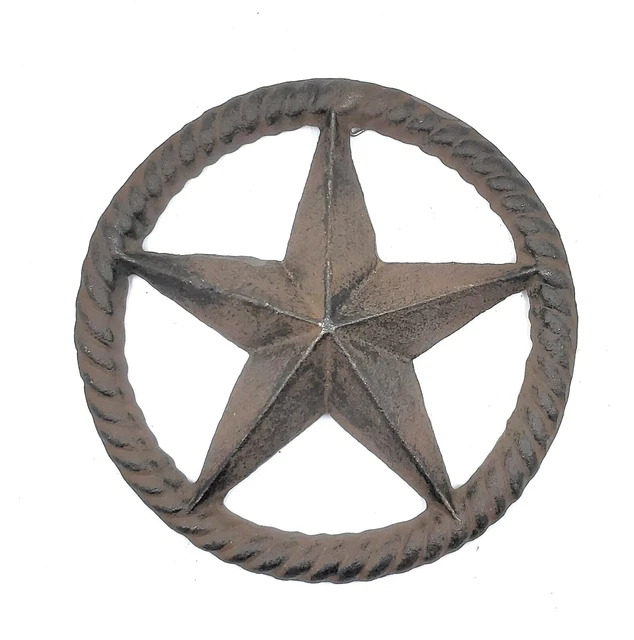 Texas Star with Rope Edge Plaque Cast Iron Western Barn  Rustic Style Decor