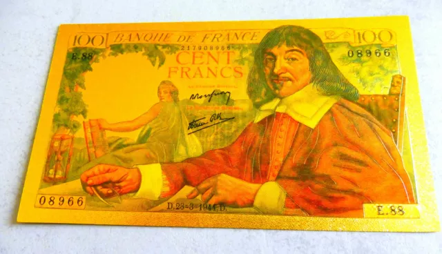 ★★ Billet Polymer  " Or " Avec Couleurs Du 100 Francs Descartes ★★ A