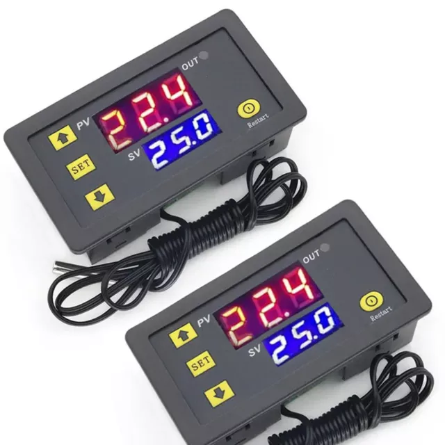 2x Digital Temperature Controller LED Thermostat w/ Heat Cool Switch Relay Probe