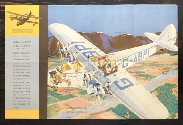 Imperial Airways 1932 Trans-African Atalanta Cutaway Airline Brochure Poster