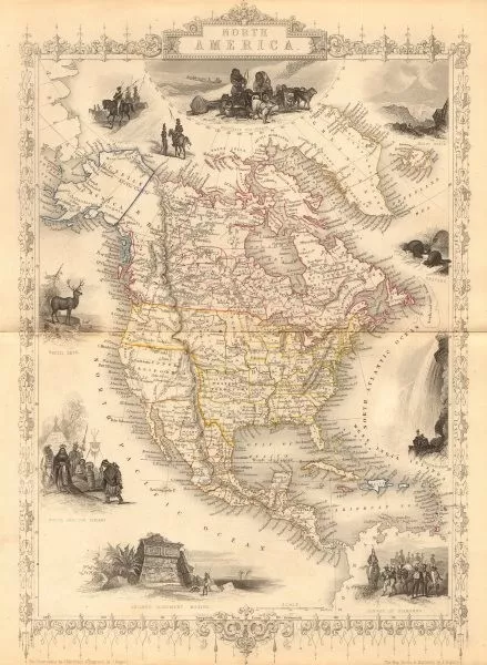NORTH AMERICA. 30 US states. Mexican California. TALLIS/RAPKIN 1849 old map
