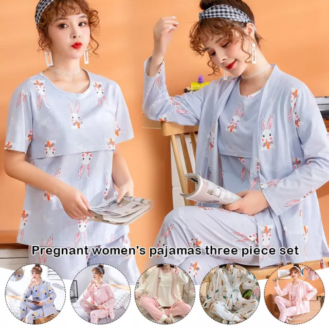 3PCS/Set Pregnant Pajama Set Maternity Breastfeeding Nightwear Pregnancy Clothes