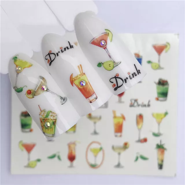 Nail Art Water Decals Stickers Transfers Summer Holidays Cocktails Drinks A1415