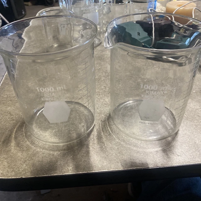 2x KIMAX Glass 1000mL 1L Low Form Dual Scale Graduated Griffin Beaker 14000