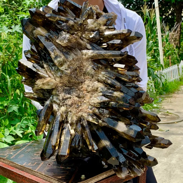 78LB Natural Beautiful Black Quartz Crystal Cluster Mineral Specimen Rar